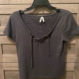 Moda Charcoal Lace-Up Short Sleeve Top